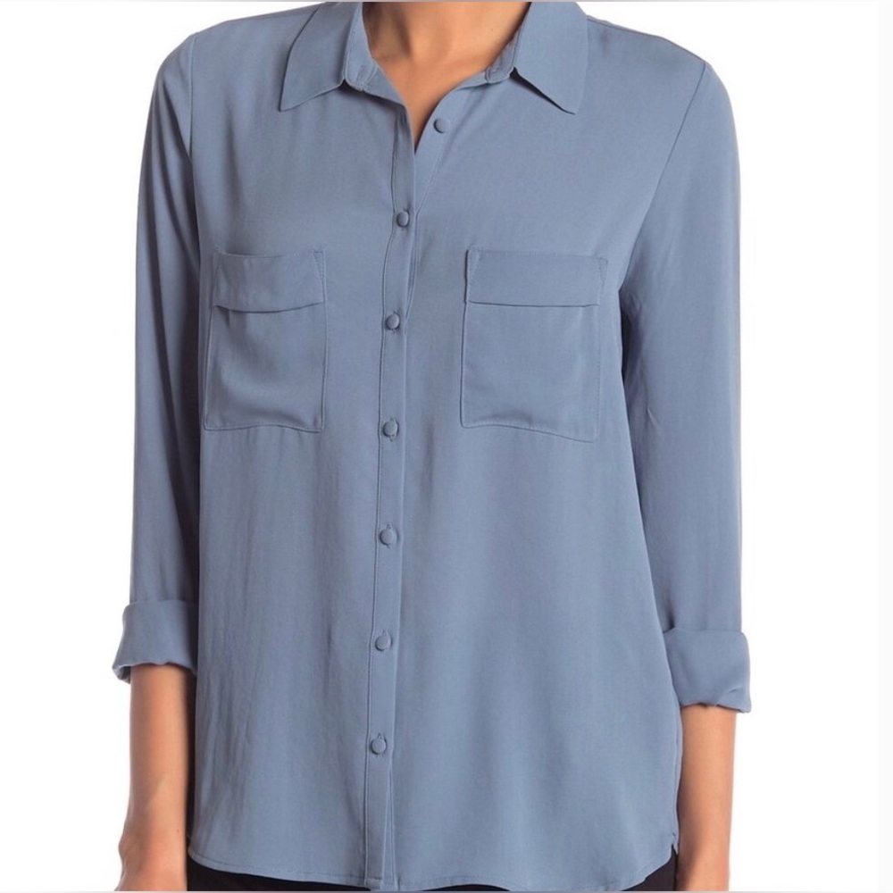 Pleione Caspian Blue Long Sleeve Utility Blouse